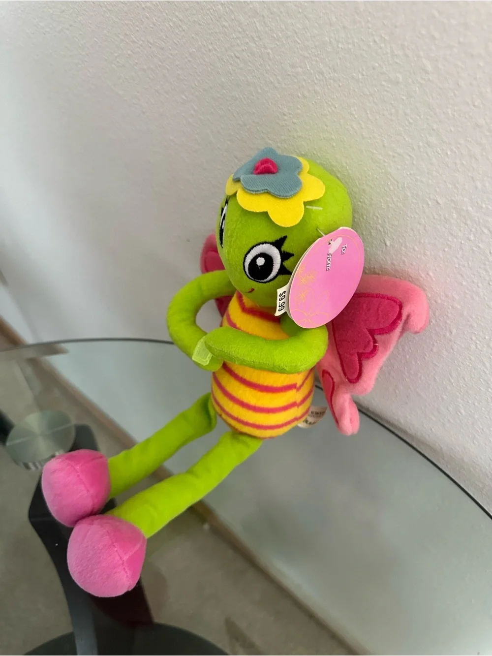 Plush Green & Pink Butterfly Bird Toy - Soft Kids Plush